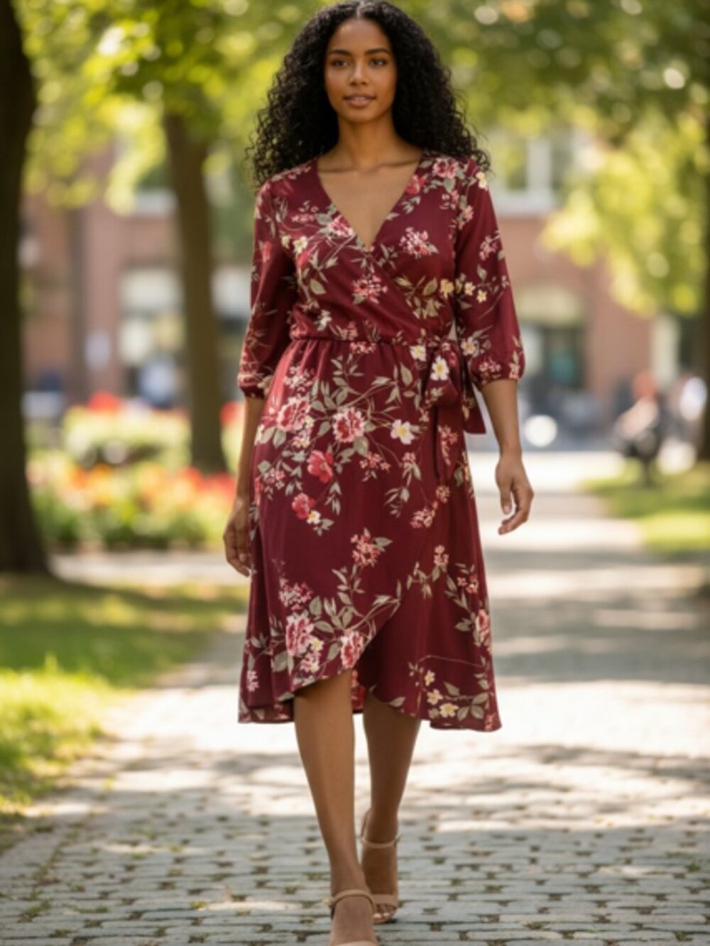 Dream of Me Burgundy Floral Print Dress Size L